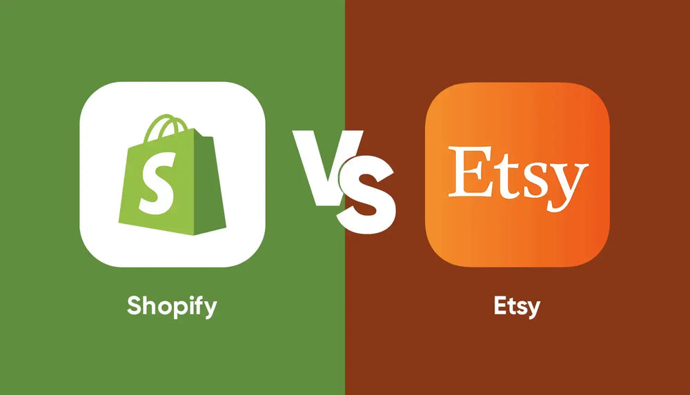 Shopify vs Etsy comparison graphic with platform logos side by side.
