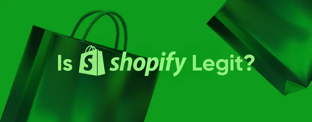 Shopify shopping bags with green background illustrating is Shopify legit concept.