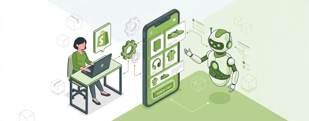 AI-powered Shopify personalization showing chatbot recommending products for enhanced shopping experience.